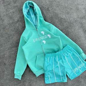 Conjunto Deportivo con Capucha para Niñas, Color Verde Menta, con Estampado, Transpirable, de Poliéster, Informal, para Verano, Manga Corta, Cierre Frontal con Cremallera - Product Image 2