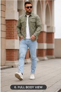 F2WIN Men's Autumn Motorcycle Bomber <b>Denim</b> <b>Jacket</b> Windproof Waterproof Breathable Quick Dry Vintage Stone Wash <b>Custom</b> Fabric - Product Image 2
