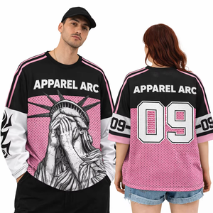 Maillot en maille unisexe personnalisé par sublimation, streetwear, surdimensionné, avec numéro graphique, manches longues, mode urbaine, vente en gros - Product Image 1