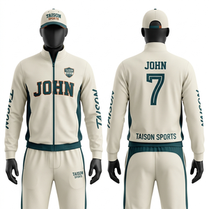 Survêtement de cricket pour homme haut de gamme, 280 GSM, polaire polyester respirant, design à empiècements vert crème, veste avec broderie personnalisée et logo imprimé. - Product Image 6