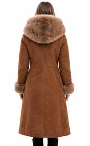 <b>Women</b> Brown Faux Fur <b>Parka</b> Coat With Hood And Design Long <b>Winter</b> Outerwear - Product Image 2