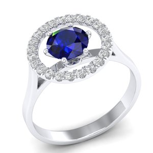 REYES GRA Certified Moissanite <b>Solitaire</b> <b>Ring</b> in 925 Sterling <b>Silver</b> Round Cut 0.84 Carat Blue Sapphire Gemstone Fine Jewelry - Product Image 2
