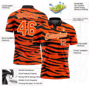 Polo de golf en polyester tricoté sur mesure, impression numérique, motif orange, crème, noir, imprimé tigre, polos de golf performants - Product Image 6