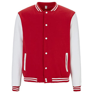 Men's Red Varsity Jacket PU Leather Windproof Custom Logo White Sleeve Stand Collar Button Front Preppy Style Autumn Wear - Product Image 1