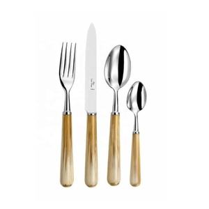 Nouveauté : Ensemble de couverts en acier inoxydable poli miroir avec motif rayé et manche en corne, 100 pièces, pour la décoration de la salle à manger à domicile - Product Image 4