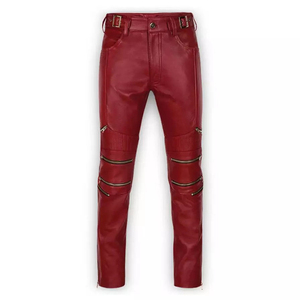 Pantalones Casuales de Cuero Personalizados de Alta Calidad con Logotipo Personalizado para Hombre, Color Rojo Cereza, Cuero Genuino de la Mejor Calidad, MOQ Bajo - Product Image 1