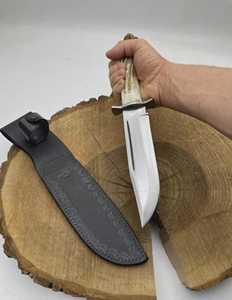 Couteau de chasse à pointe tombante, lame en acier Damas, manche en bois de cerf, couteau de survie pour l'extérieur - Product Image 1
