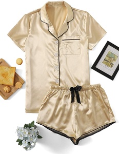 Ensemble de pyjama en satin de soie pour femme, robe de nuit, vêtements de nuit à manches courtes, pyjama doux boutonné, ensemble de loungewear, vente en gros - Product Image 2