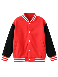 Chaqueta Universitaria Roja Personalizada con Mangas Negras y Rayas Blancas, Unisex, Informal, para Otoño, Corte Regular, Material de Poliéster - Product Image 1