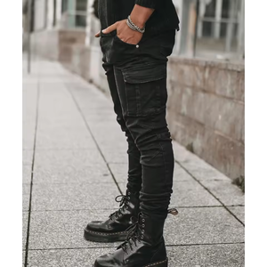 Pantalons en jean stretch slim fit pour hommes, style vintage, gris et noir, vente en gros - Product Image 4