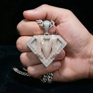 Élégant Pendentif Breloque Glace en Moissanite et Perle d'Eau Douce, en Argent Sterling 925 Plaqué Or et Argent, Bijoux de Créateur Hip Hop - Product Image 1