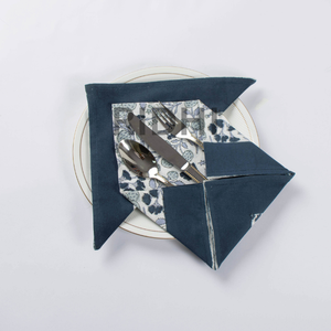 Serviettes en coton bleu floral faites à la main, imprimées au bloc, réutilisables, pour la table, vente en gros, pour mariages, fêtes, hôtels - Product Image 1