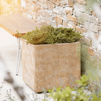 Jardinière carrée Calais 47 en pierre de grès marron Fiberstone 47x47x47cm, taille moyenne, pour intérieur et extérieur, résistante aux intempéries, Vietnam