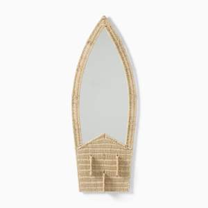 Miroir mural en forme de planche de surf, artisanal et exquis, décoré de rotin, en osier naturel, pour chambre d'enfant, accessoire mural artisanal. - Product Image 1