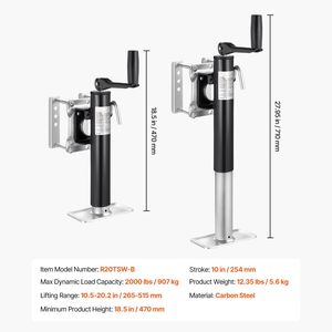 Cavalletto per Rimorchio Girevole da 10 Pollici con Capacità di Carico Dinamica di 2000 Libbre, Montaggio a Bullone, Capacità di Carico Dinamica di 1000 Libbre - Product Image 2