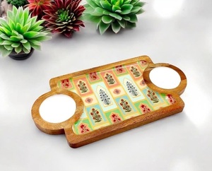 Elegant Style Wooden Serving <b>Tray</b> Platter With Resin Stripes Design Personalized For Restaurants <b>Breakfast</b> <b>Tray</b> Households Item - Product Image 2