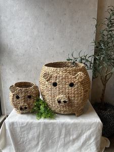 Vente chaude tissé à la main jacinthe d'eau cochon Animal forme panier pour enfants pépinière chambre décor jouet paniers prix de gros - Product Image 6