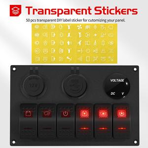 Aluminum Boat 6 Gang Rocker <b>Switch</b> Panel With Dual <b>USB</b> Socket Blue LED Marine Hardware - Product Image 3