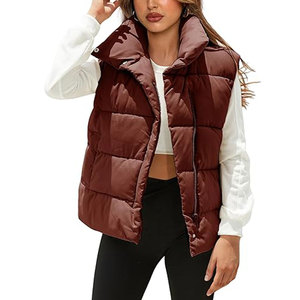 Chaleco Acolchado Rosa para Mujer con Cierre de Cremallera, Cuello Alto, Prenda Exterior Informal, Ligero, Resistente al Viento, de Color Sólido - Product Image 4