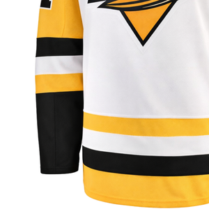 Camiseta de Hockey sobre Hielo Blanca, Negra y Dorada, Manga Larga, Transpirable, Absorbente de Humedad, Antibacteriana, Cuello en V, Nombre del Equipo Personalizado, Entrenamiento para Adultos - Product Image 4