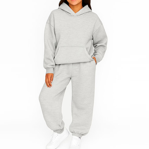 Ensemble de jogging pour femme de haute qualité, couleur gris, taille oversize, 2 en 1, léger, manches longues, pull-over, poche latérale - Product Image 1