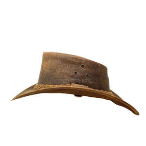 Sombrero Vaquero de Cuero Vintage con Estilo de Sombrero de Paja, Diseño Occidental Negro, Unisex, Cierre de Tirar, para Fiestas, Deportes, Pesca - Product Image 1