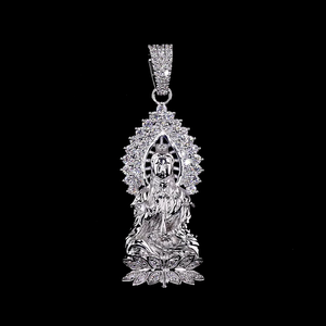 Pendentif Bouddha pour femme en or massif 9 carats blanc/rose/jaune avec diamant de laboratoire de 1 carat plaqué rhodium certifié IGI - Product Image 1
