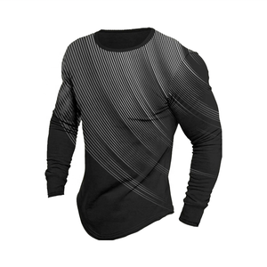 T-shirt décontracté pour homme, vintage, classique, 100% coton, tissu en toile respirant, col rond, manches longues, sport, extérieur - Product Image 1