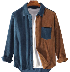 Men's Corduroy <b>Patchwork</b> Long Sleeve Casual Button Down <b>Shirts</b> - Product Image 2