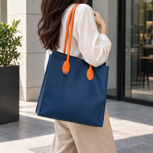 Sac fourre-tout vintage en similicuir avec poignée contrastante, grande capacité, sac à bandoulière, fermeture à bouton, sac de shopping et de voyage pour femme - Product Image 1