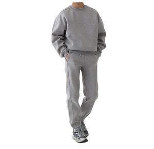 Ropa de calle de talla grande de algodón liso en blanco para hombre, chándal Vintage personalizado de 2 piezas con cuello redondo, sudadera y pantalones de chándal, conjuntos para correr 2026 - Product Image 2