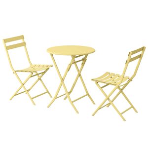 3-Piece Yellow Patio Bistro Set Includes <b>Foldable</b> Round <b>Table</b> <b>and</b> <b>Chairs</b> for Outdoor Entertaining - Product Image 2