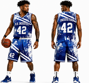 Ensemble de maillots de basketball unisexe bleu roi en gros – Commande en gros, uniforme graphique par sublimation, tenue d'équipe en maille respirante à col en V - Product Image 1