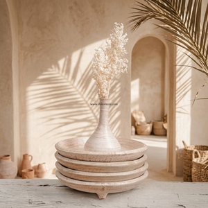 Antique Rustic Distressed White Wash Terracotta Clay Footed Handcrafted Earthenware <b>Ceramic</b> <b>Vase</b> Decorative Home Hotel Use 30cm - Product Image 2