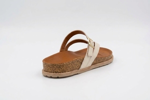 Sandalias Planas de Cuero Genuino Blanco, Punta Abierta, Cierre de Hebilla, Suela de Corcho, Zapatos de Verano - Product Image 2