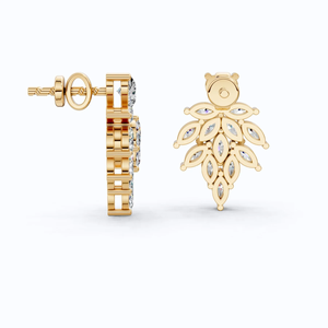 Pendientes de Oro Amarillo de 10KT con Diseño de Hojas Marquise y Diamantes Cultivados en Laboratorio, con Corazón en la Parte Superior y Diseño Floral, Certificados por IGI, Chapados en Rodio, Finos - Product Image 3