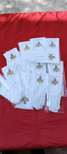 Master Mason Blue Lodge Gloves with White Cotton Machine Embroidery Freemason Regalia with Leather and Ribbon Foundation Fabric - Product Image 6