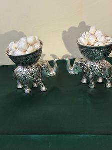 Traditional Silver Embossed Elephant Pedestal <b>Bowl</b> Modern Luxury Carved <b>Metal</b> Handmade Decorative Tableware For Home - Product Image 3