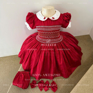 Robes de Noël rouges en coton premium MITEXCO, broderie classique, pour bébés filles, livraison rapide directe d'usine - Product Image 1