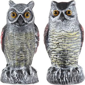 Lot de 2 Faux Hiboux Cornés Répulsifs pour Oiseaux, Décorations de Jardin en Plastique pour Éloigner les Nuisibles - Product Image 3