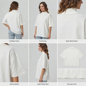 T-shirt décontracté pour femme à épaules tombantes, col montant, coupe oversize, pour usage quotidien, coupe ample, col montant - Product Image 6