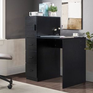 Scrivania per Computer in Truciolato Melaminico Nero Goffrato Tipo H 104,5*49*120cm con Una Porta Tre Cassetti 2 USB 2 Prese di Corrente - Product Image 3