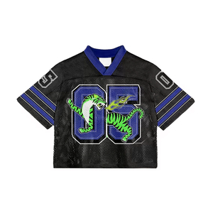 Maillot de football court personnalisé pour femme en mesh noir et vert avec motif tigre et numéro 05 – Haut streetwear - Product Image 4