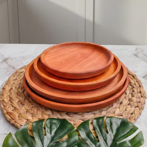 Plato de Madera de Caoba Hecho a Mano |   Plato Redondo de Madera para Servir |   Vajilla Rústica Natural |   Platos Ecológicos para Cocina - Product Image 1
