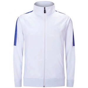 Men's <b>White</b> Full Sleeve Sport <b>Jacket</b> With Blue Stripes Stand Collar Zipper Front Side Pockets Breathable Spring Wear - Product Image 4