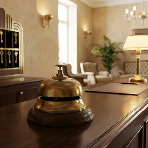 <b>Brass</b> Counter Service <b>Bell</b> with Dark Wooden Base Vintage Push Button Reception <b>Bell</b> for Hotel Restaurant Office Home Front Desk - Product Image 4