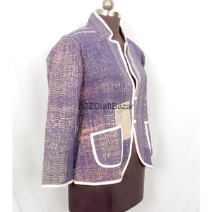 Handcrafted Unisex Knitted Breathable Cotton Quilted Patchwork Bohemian <b>Kantha</b> Vintage Floral Winter <b>Jacket</b> Eco-Friendly - Product Image 3