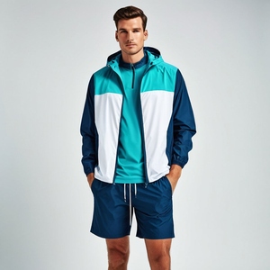 Men's Color Blocking Windbreaker Jacket And <b>Shorts</b> Set Sporty Spring Outdoor Activewear Breathable Lightweight - Product Image 6