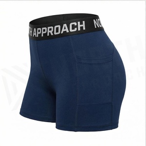 North Approach High Waist Yoga Shorts Solid <b>Navy</b> Blue Breathable With Pockets Spandex Polyester Women's Sportswear - Product Image 3