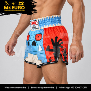 Pantalones Cortos de Muay Thai MMA para Hombre, Sublimación Azul y Roja en la Parte Delantera, Transpirables, de Secado Rápido, 160g, Logotipo Personalizado, 100% Poliéster, para Kickboxing - Product Image 4